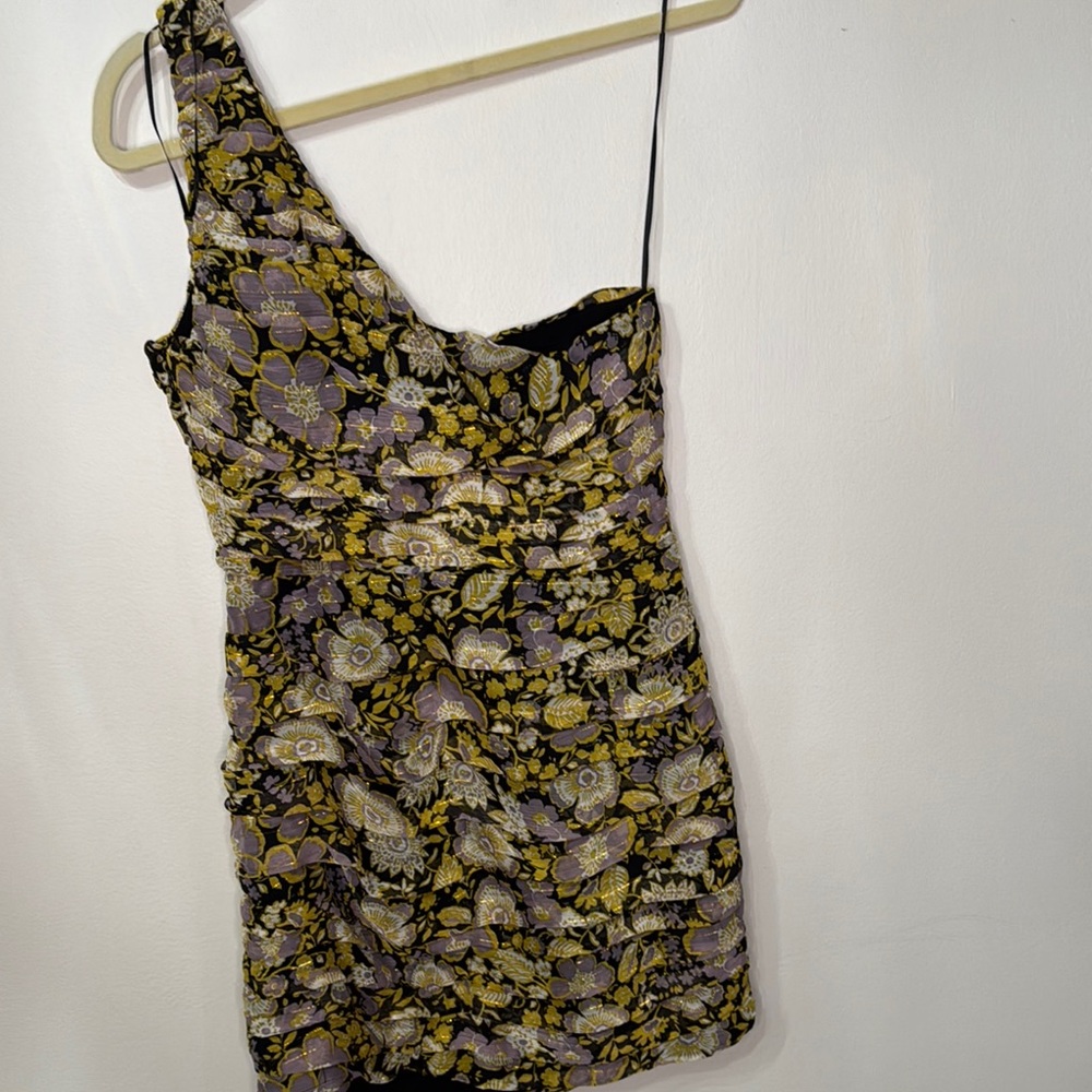 Zara Purple and Gold One Shoulder Dress Cocktail NWT - Picture 4 of 6